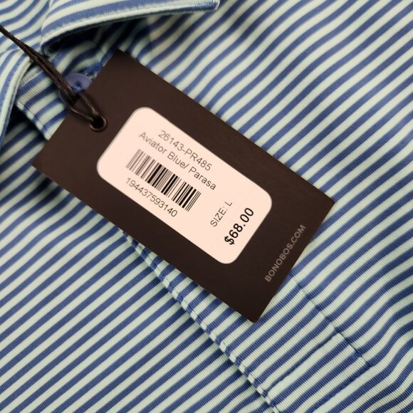 Mens Bonobos Short Sleeve Golf Polo size L Large Aviator Blue Striped Shirt - Picture 6 of 8